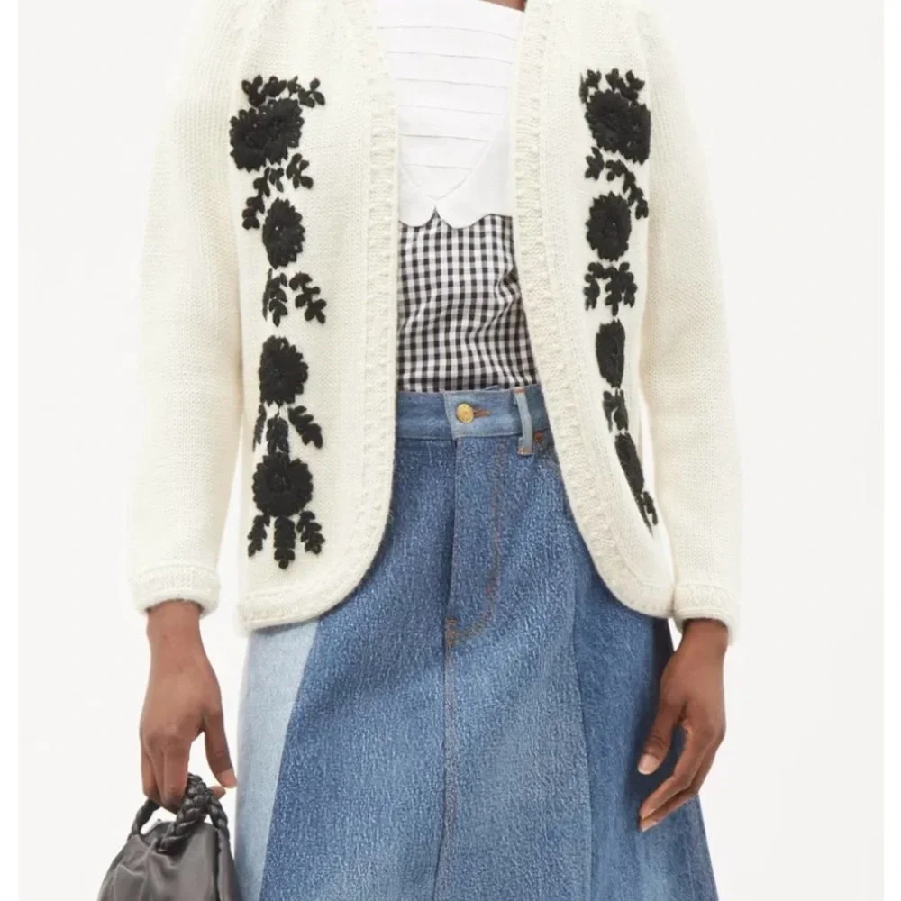 Batsheva Floral Embroidered Alpaca Cardigan Sweater XS